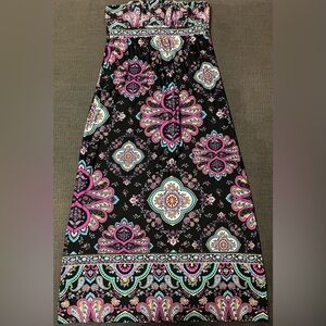 Strapless Floral Black Maxi Dress XL